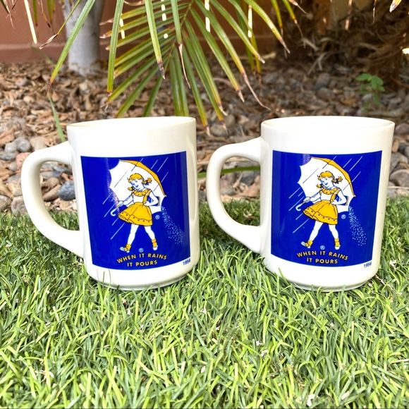Vintage 1956 Morton Salt Coffee Tea Mugs Set of 2